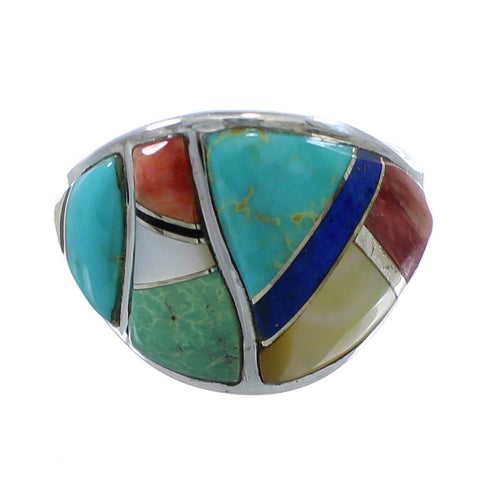 Southwestern Multicolor Silver Ring Size 6-1/2 AX53145
